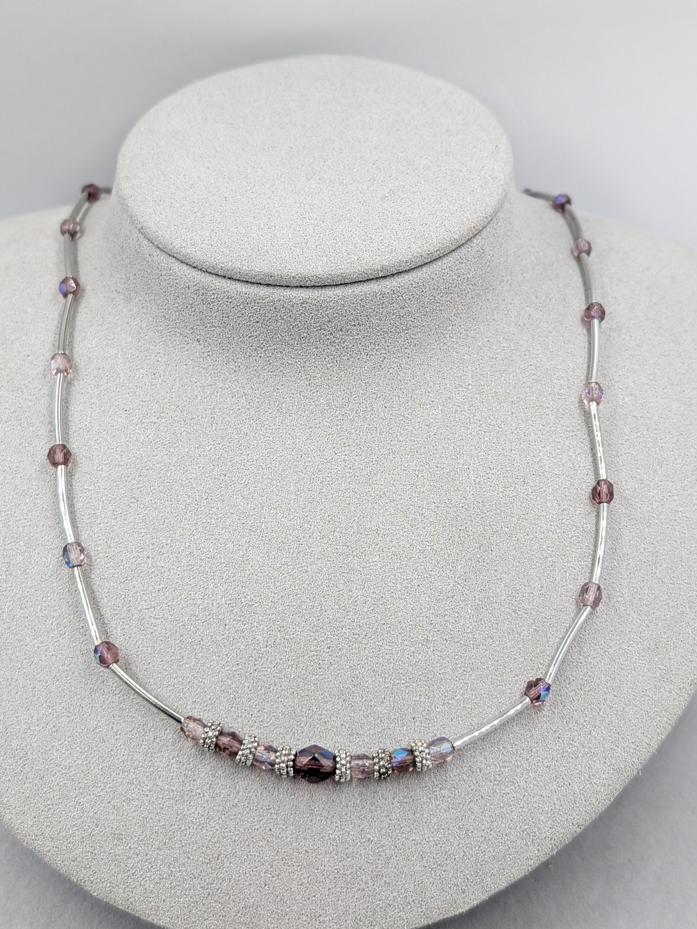 Lia Sophia Purple Crystal Silver Tone Station Necklace | 0358
